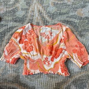O'Neill Coral and White Floral Blouse